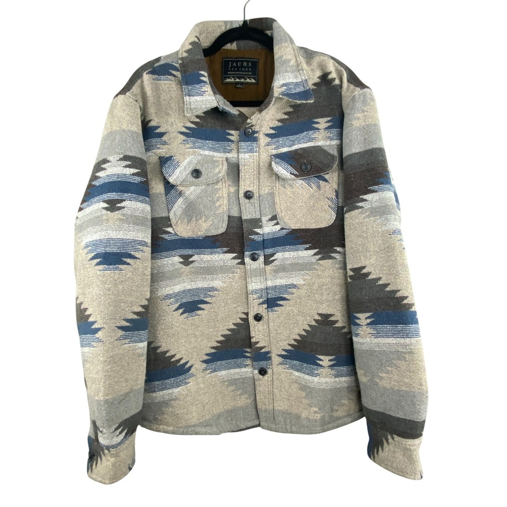Jachs New York Mens Shirt Jacket L Aztec Southwestern Sherpa Lined Wool Blend